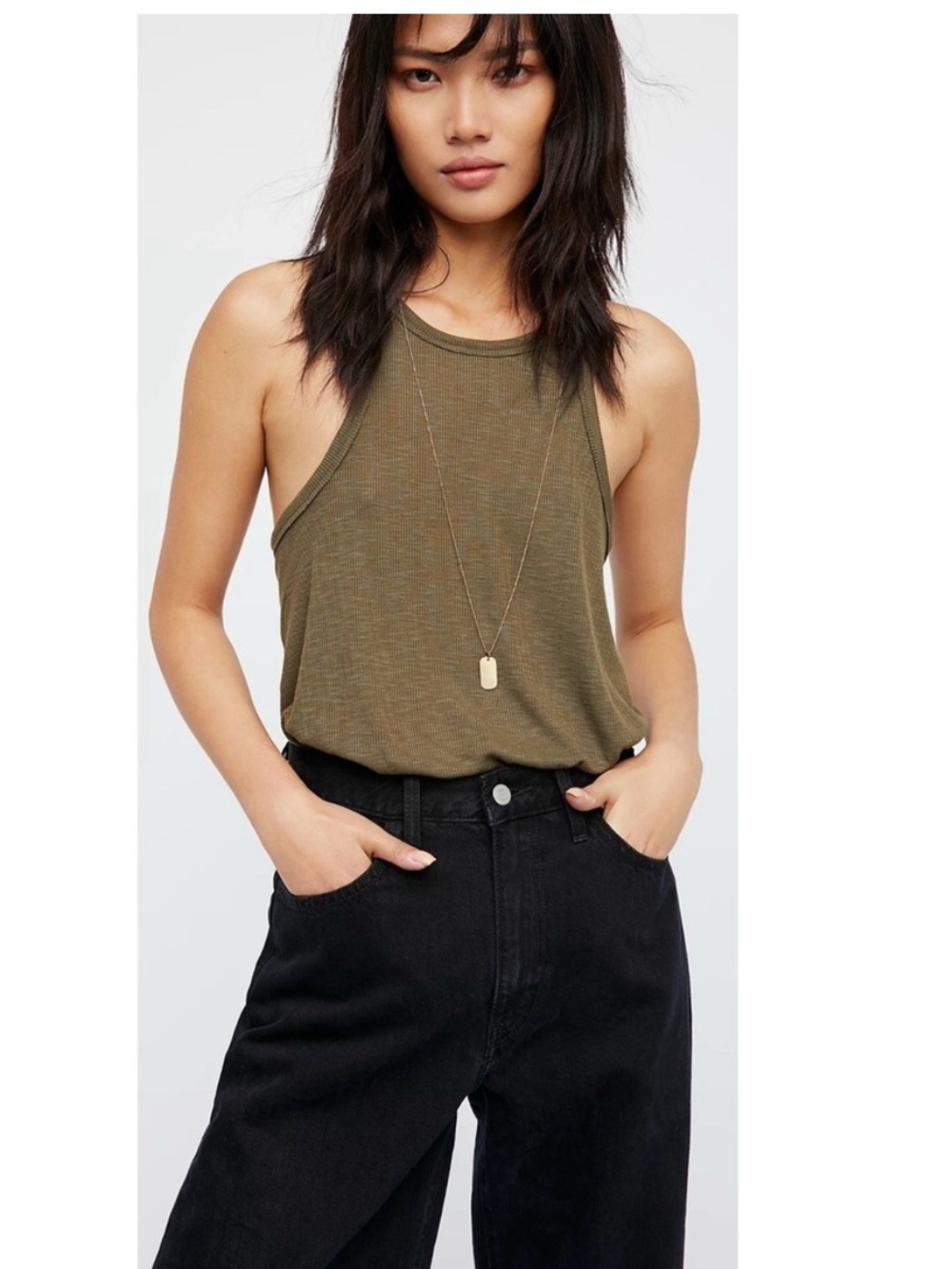 Free People Intimately Olive Green Long Beach Tank Top